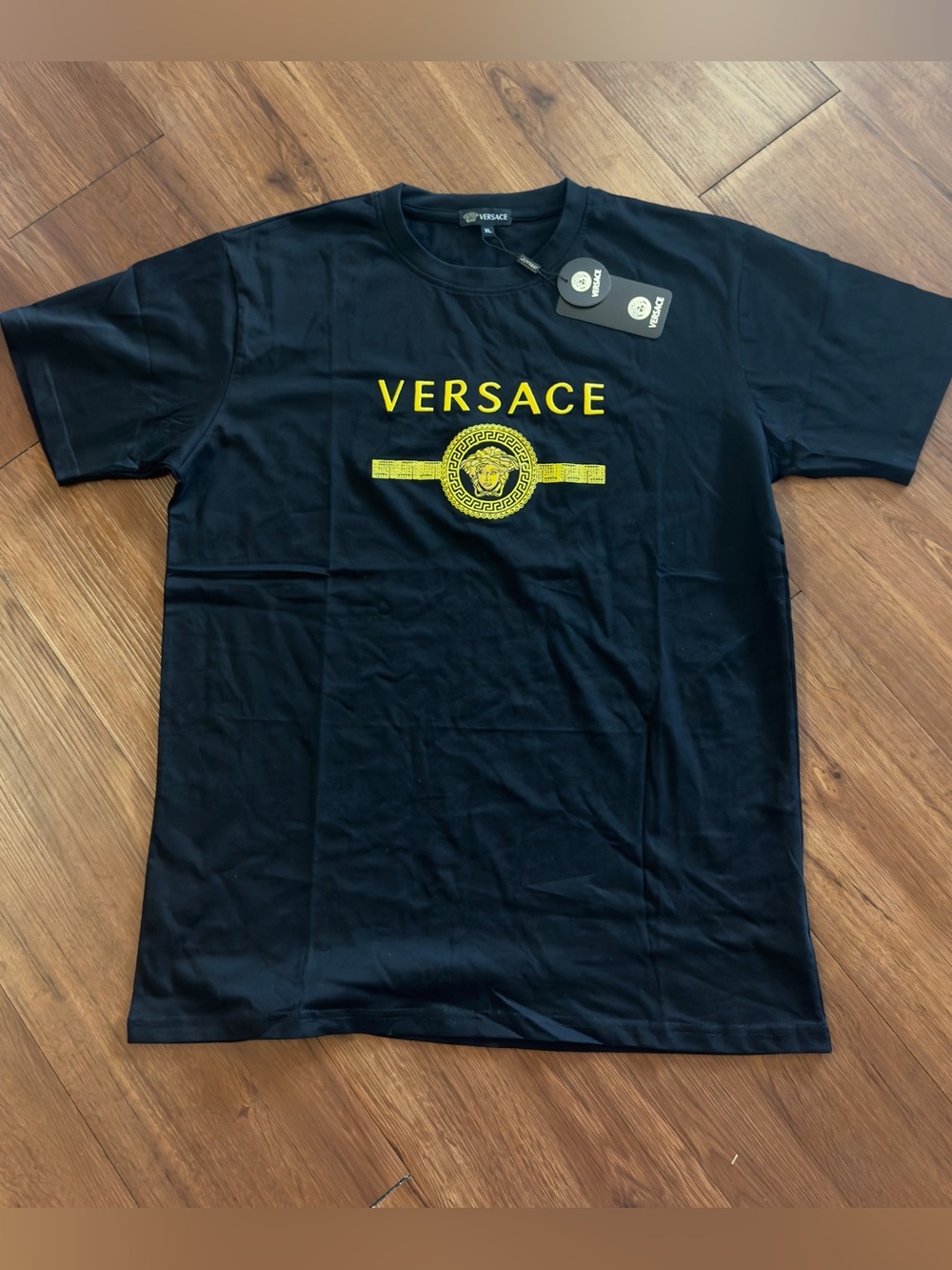 Versace Black T-Shirt with Yellow Logo